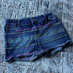 Cat & Jack Blue Denim Shorts with Pink and Green Embroidery
